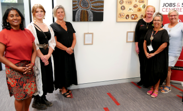 Picture of the artists with SR TAFE Managing Director and Aboriginal Programs team